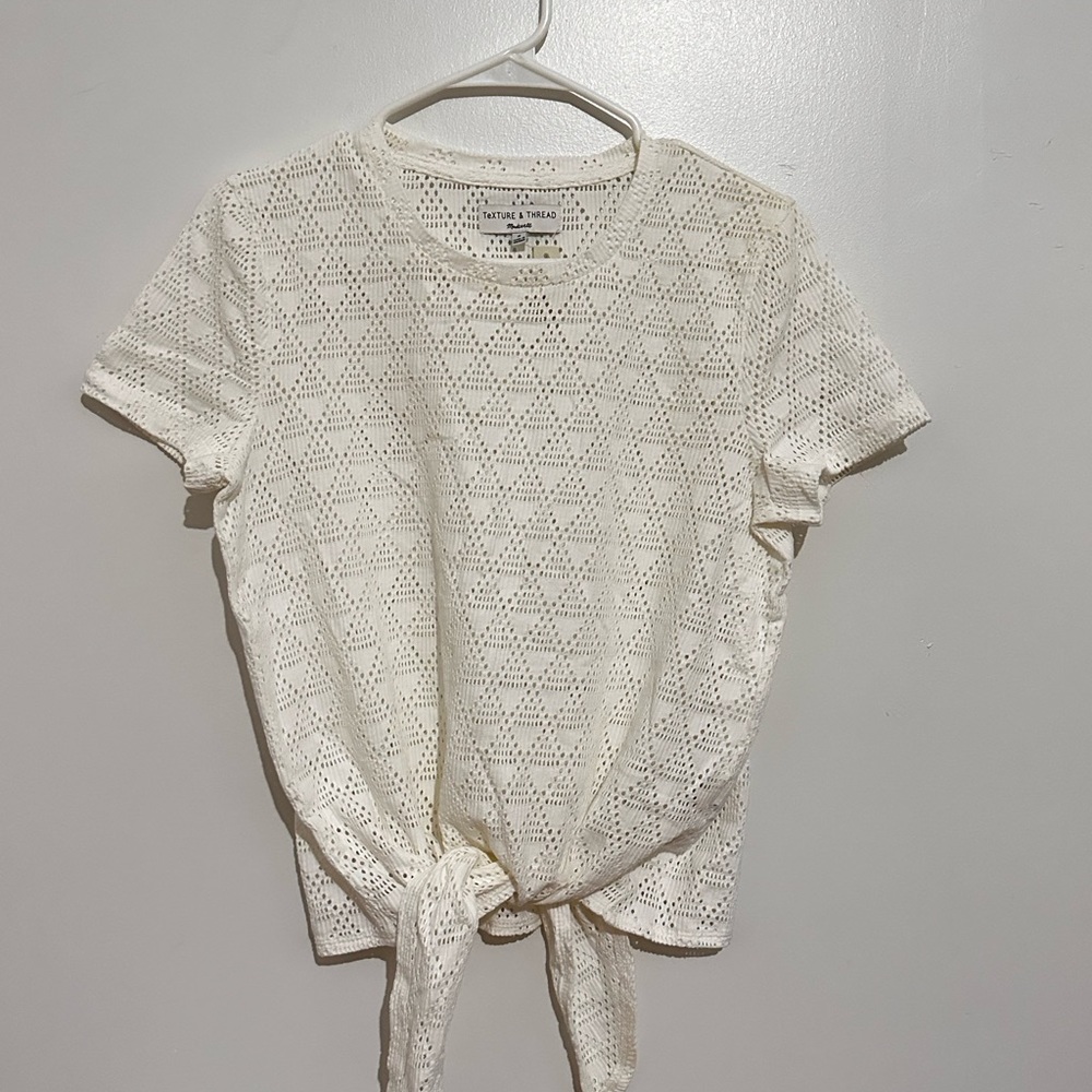 NWT madewell texture and thread white eyelet front tie shirt .